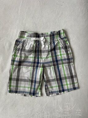 jumping beans White, Navy, Gray & Lime Plaid Pull-On Shorts